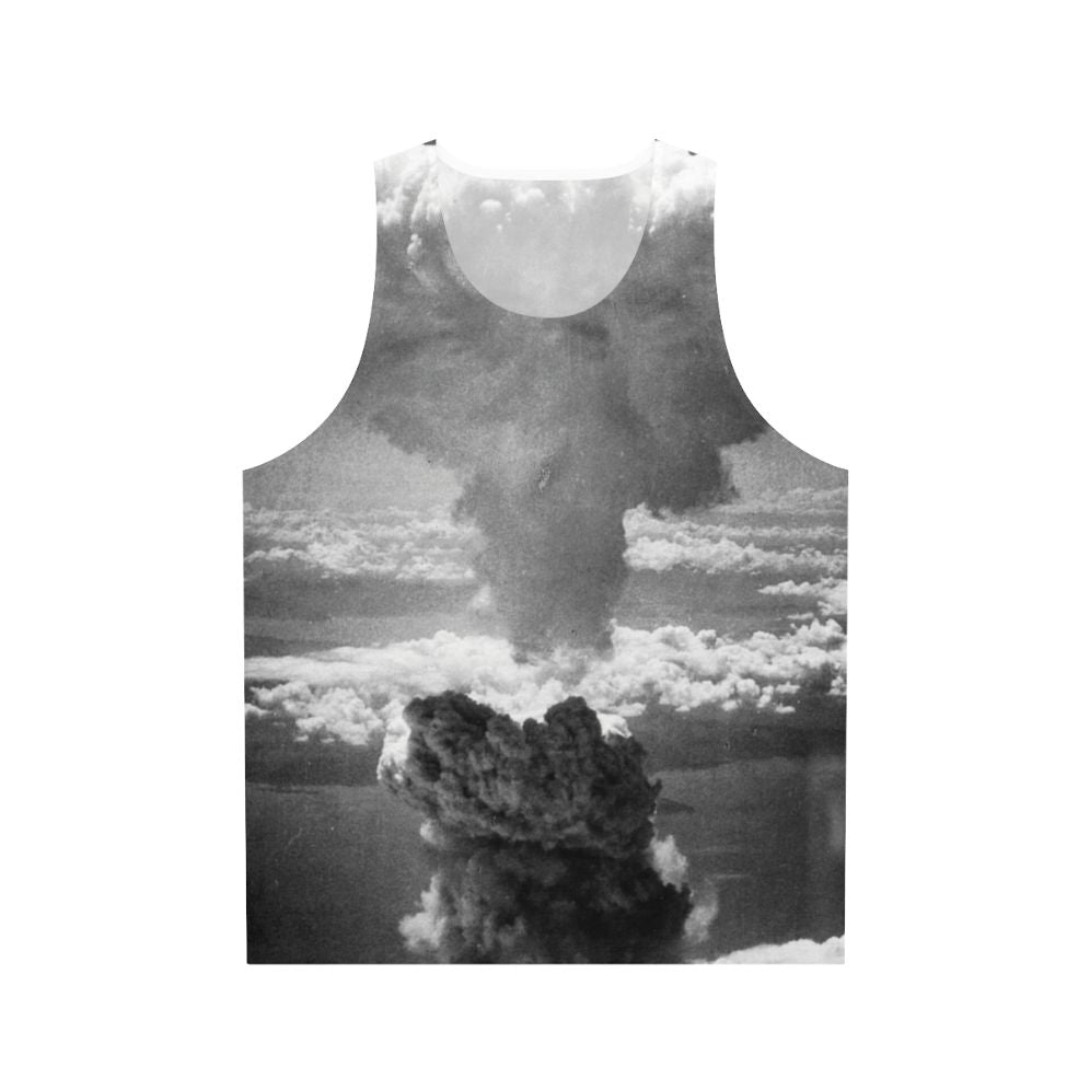 Unisex tank top with mushroom cloud nuclear explosion design