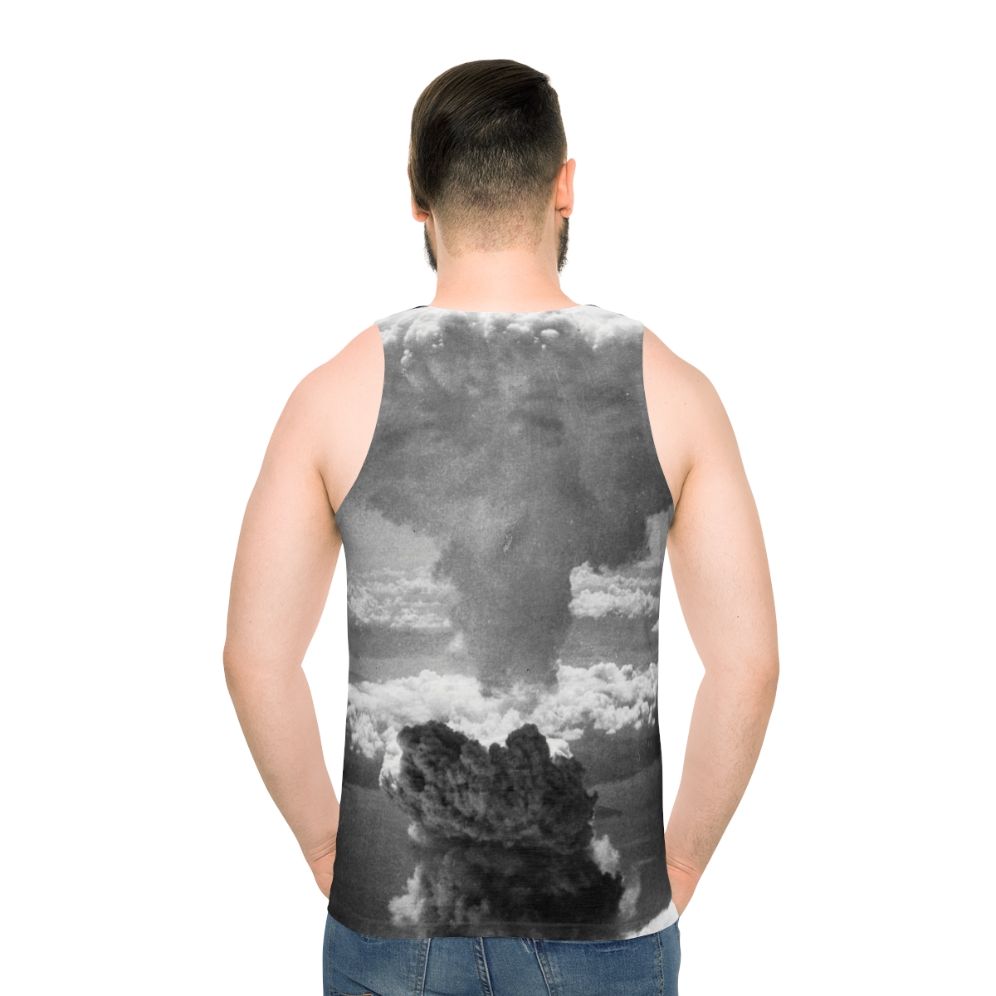 Unisex tank top with mushroom cloud nuclear explosion design