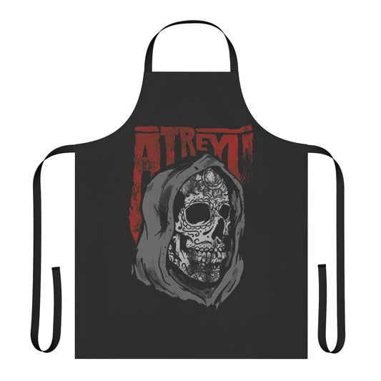 Atreyu-inspired skull design printed on a high-quality kitchen apron