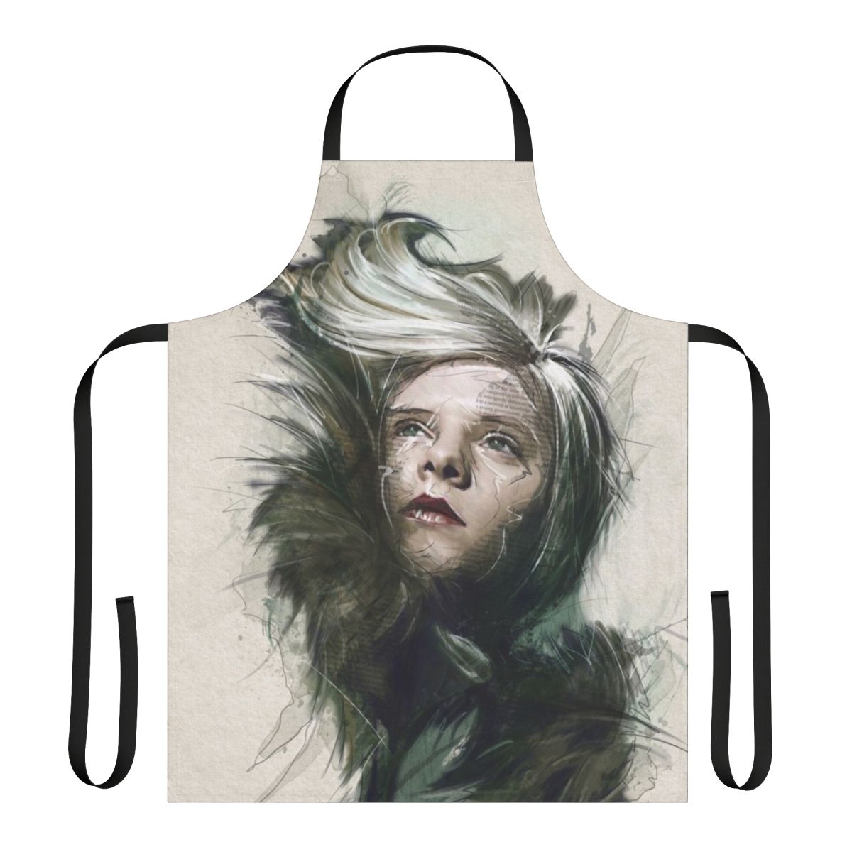 An apron featuring the image of singer Aurora Aksnes