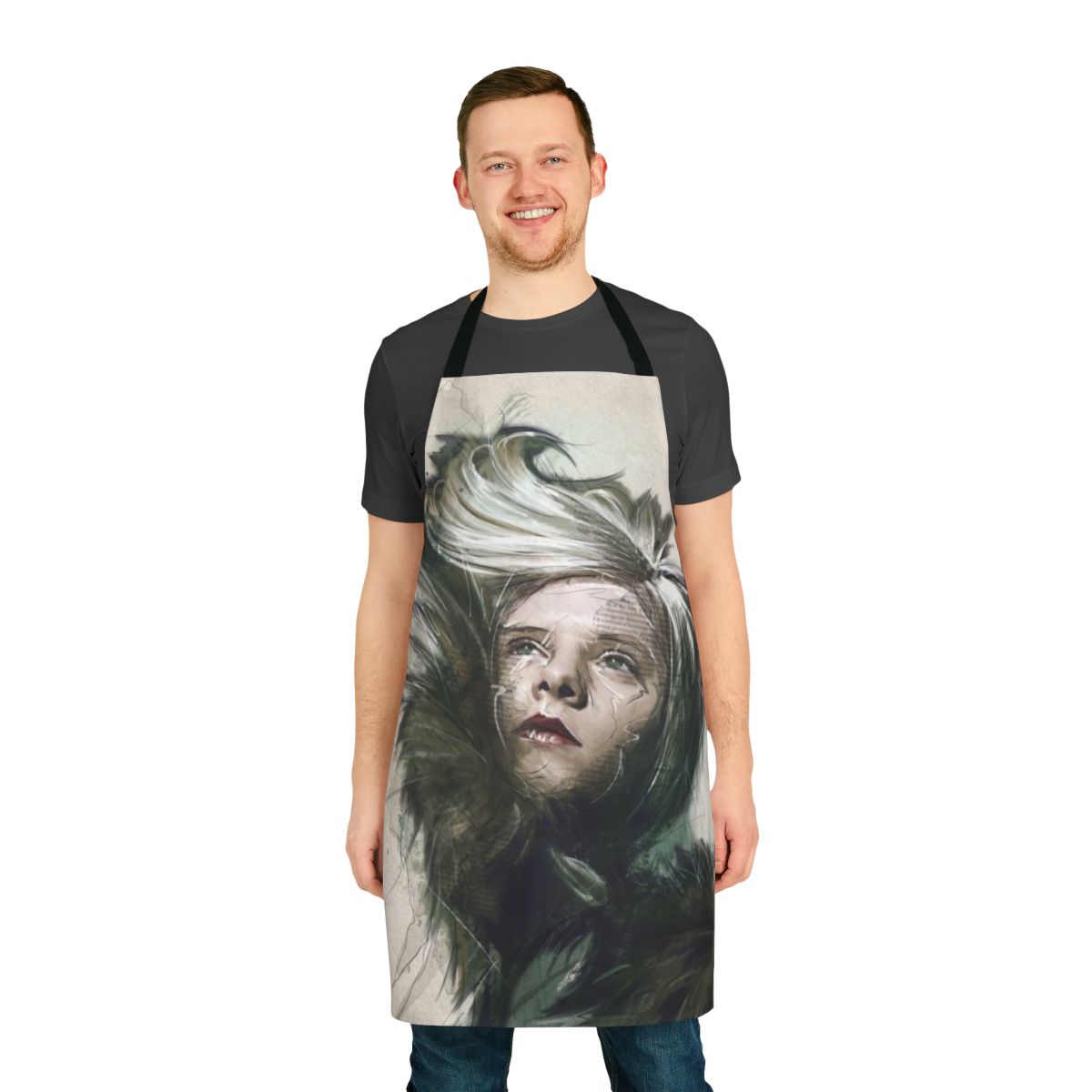 An apron featuring the image of singer Aurora Aksnes