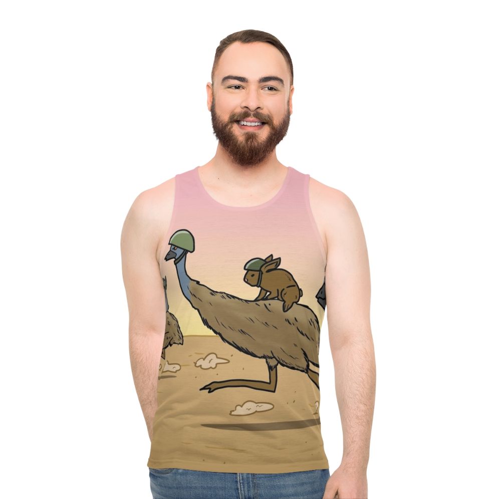 Unisex tank top featuring Australian animals charging into battle