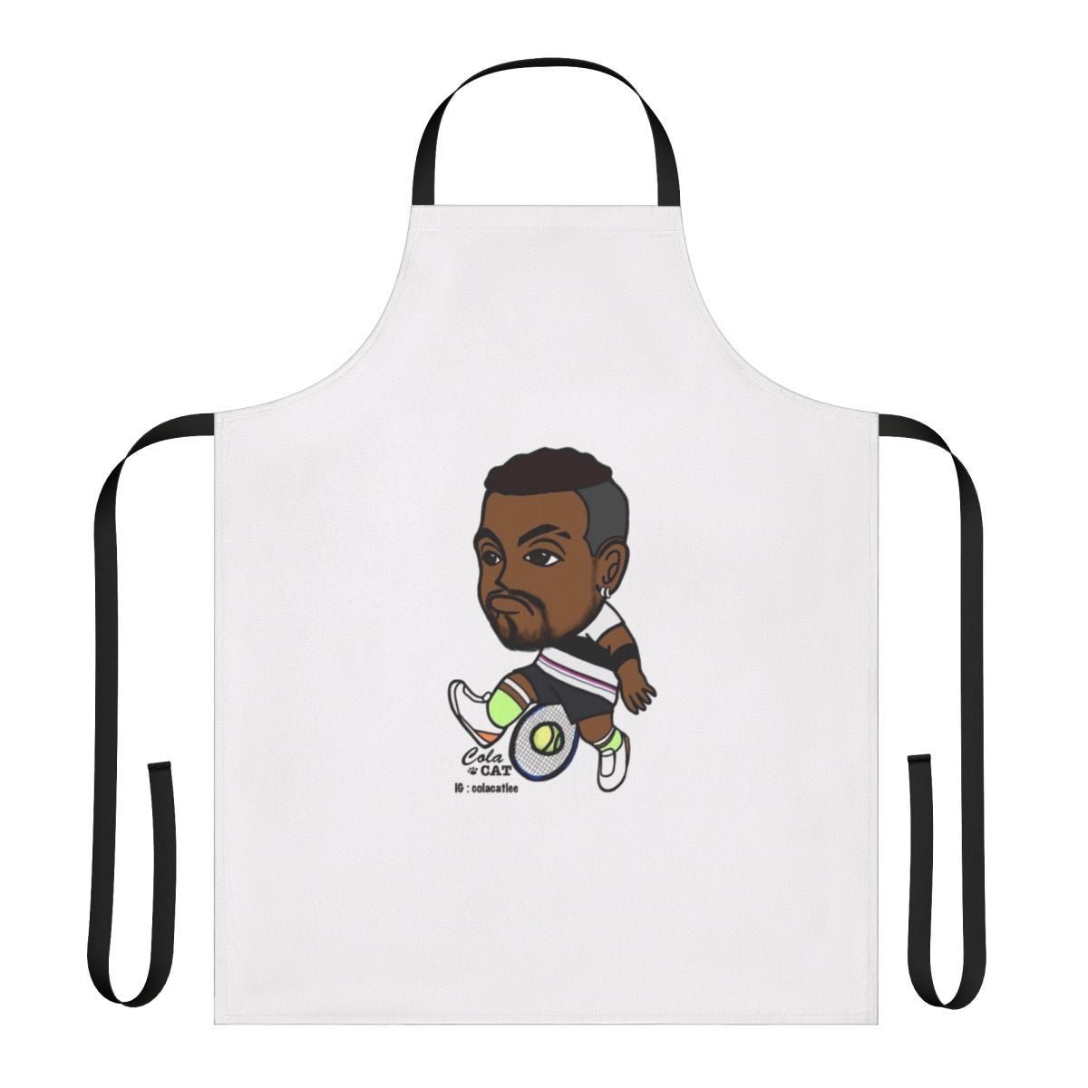 Funny kitchen apron featuring an illustration of Australian tennis player Nick Kyrgios