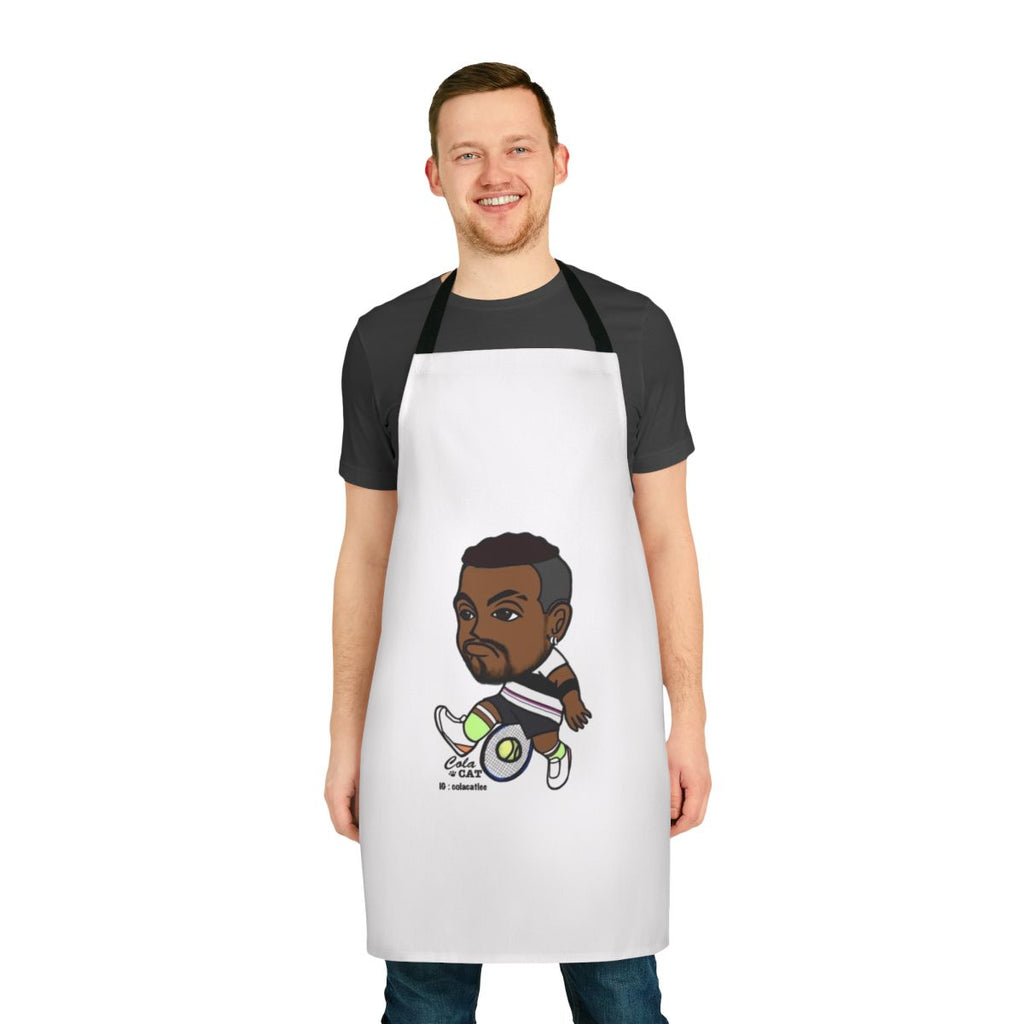 Funny kitchen apron featuring an illustration of Australian tennis player Nick Kyrgios