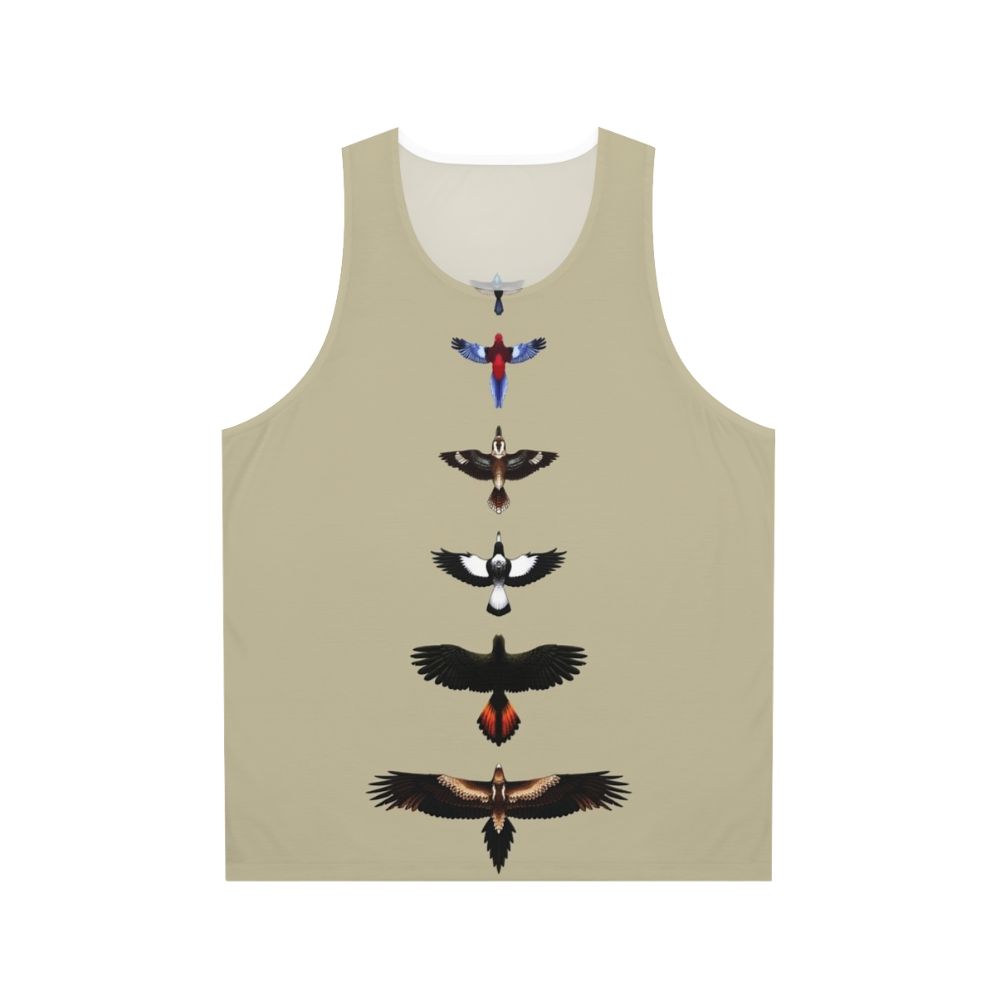 Unisex tank top with illustrated Australian birds