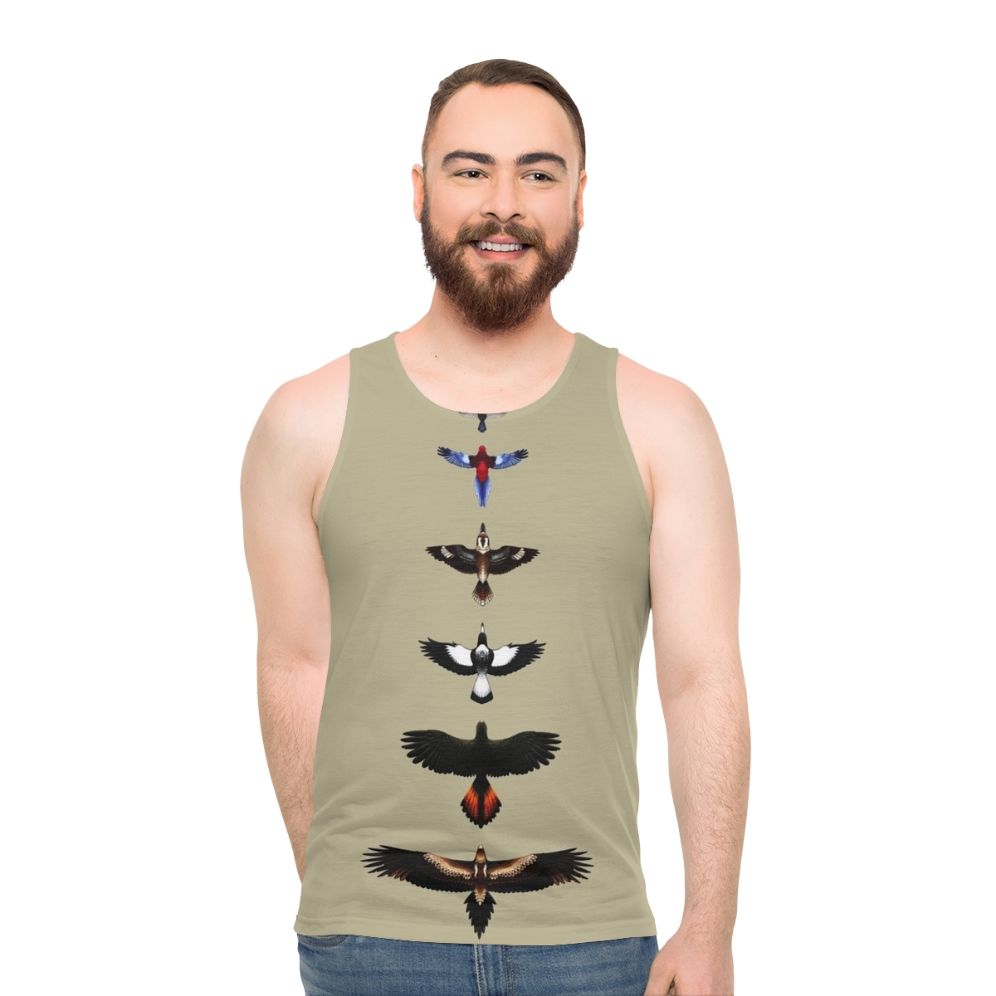 Unisex tank top with illustrated Australian birds