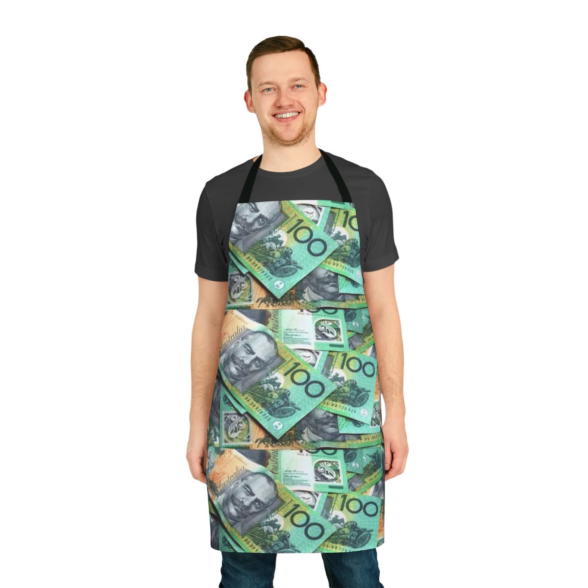 Australian-themed apron with 100 dollar note design