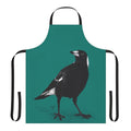Black and white bird apron featuring an illustration of an Australian magpie