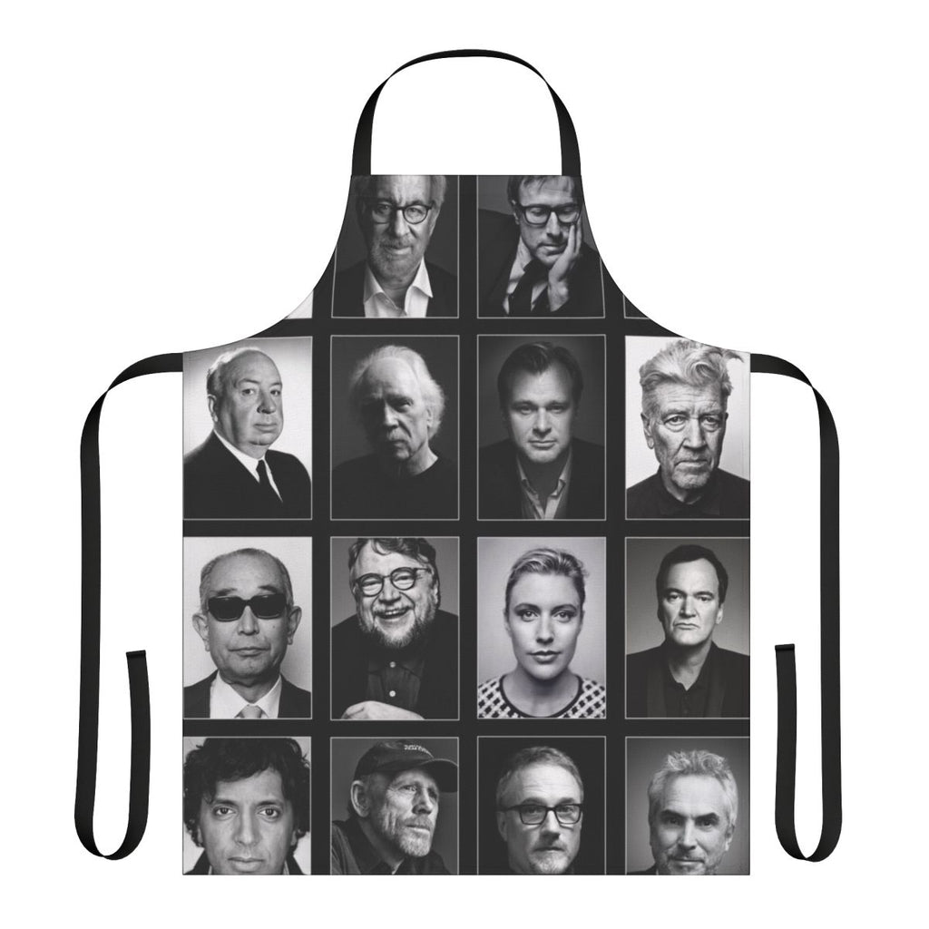 Auteur film director inspired apron featuring iconic filmmakers and classic cinema imagery