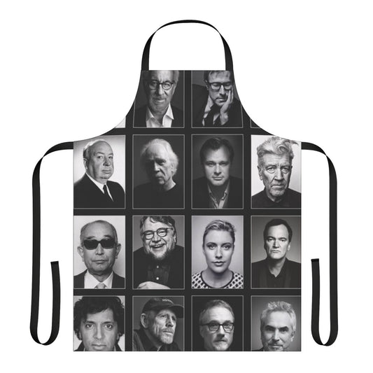 Auteur film director inspired apron featuring iconic filmmakers and classic cinema imagery