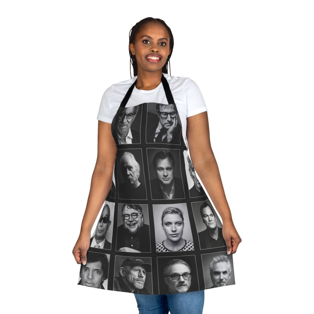 Auteur film director inspired apron featuring iconic filmmakers and classic cinema imagery