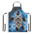 Colorful aboriginal-inspired apron featuring a design of sea turtles in traditional dot art style