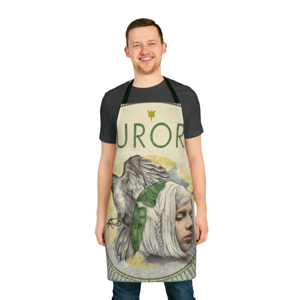 Greenbird apron featuring the artwork and imagery of Norwegian singer-songwriter Aurora Aksnes
