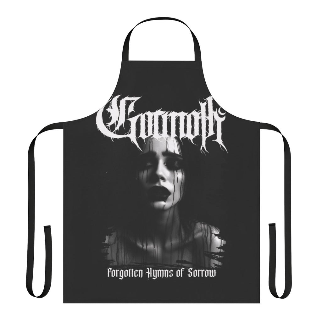 A black metal-themed apron with the Gormoth logo, a prominent Hungarian black metal band