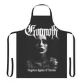 A black metal-themed apron with the Gormoth logo, a prominent Hungarian black metal band