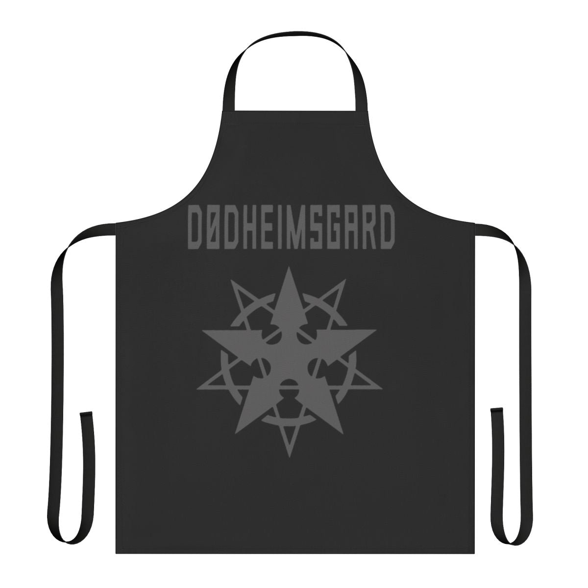A high-quality black metal inspired apron featuring the iconic Dodheimsgard logo and artwork.