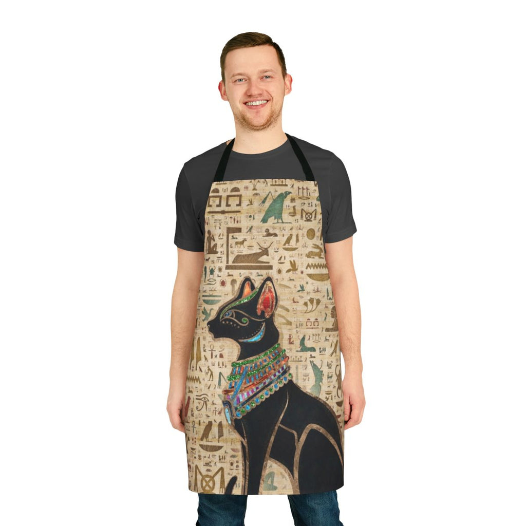 Apron featuring the Egyptian cat goddess Bastet on papyrus background