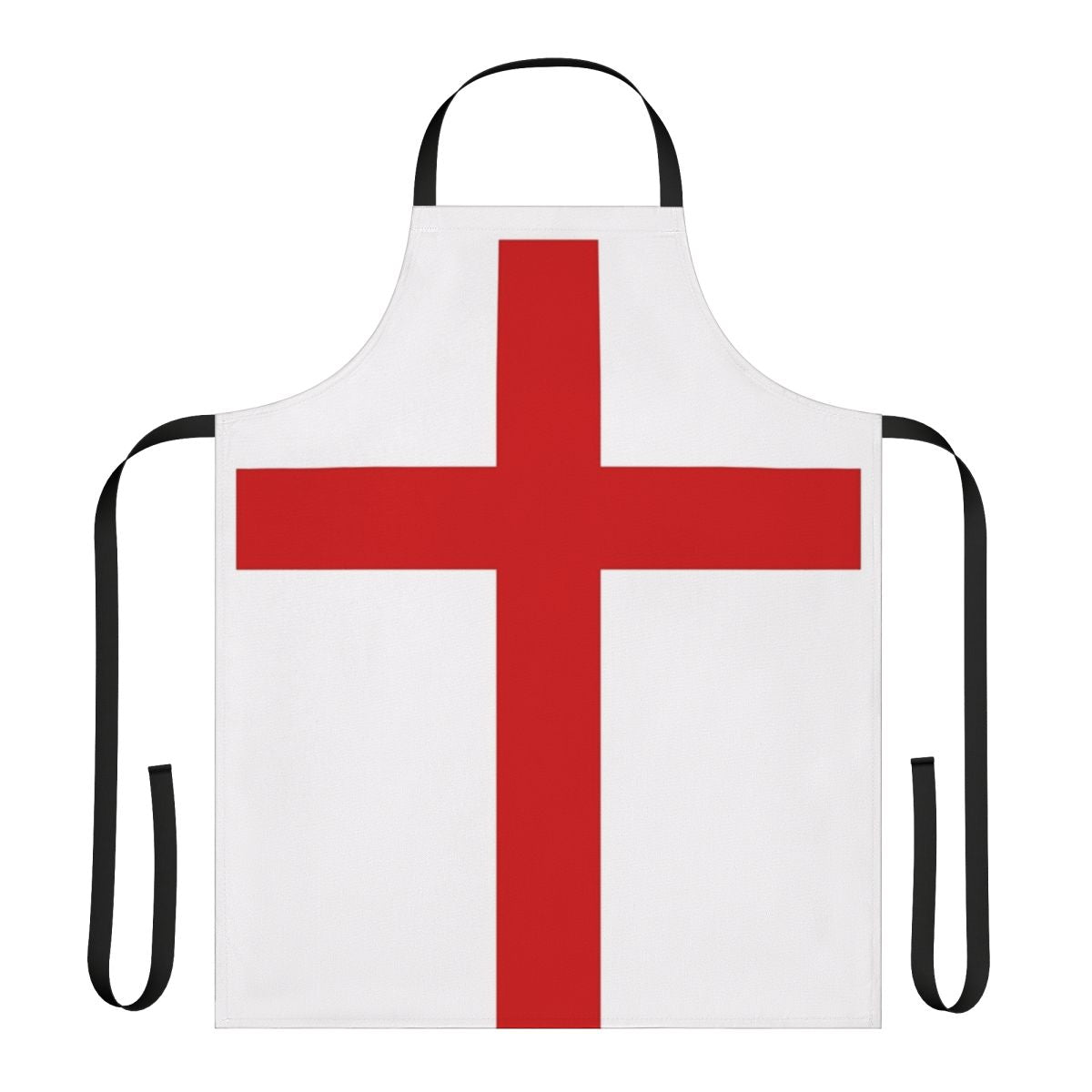 Close-up of an apron featuring the iconic St George Cross design, representing the flag of England.