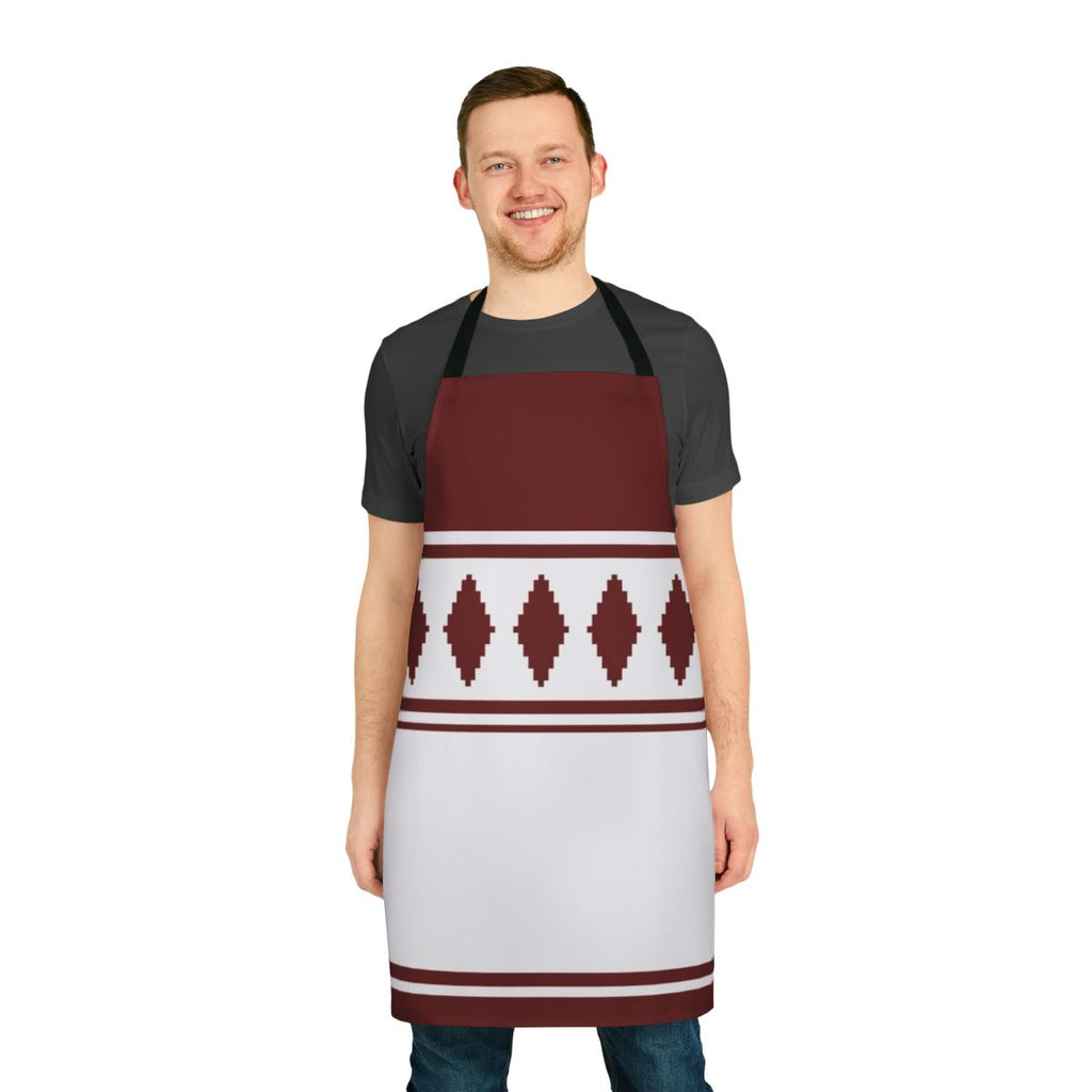 Traditional Finnish jussipaita pattern design on an apron