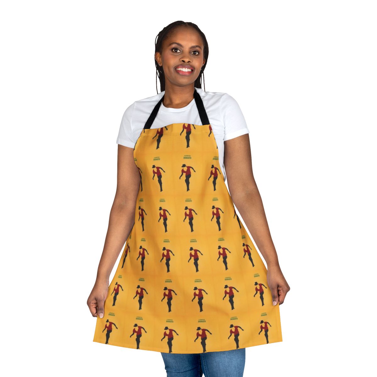 An apron featuring the Italian comedy film "Il Bisbetico Domato" text