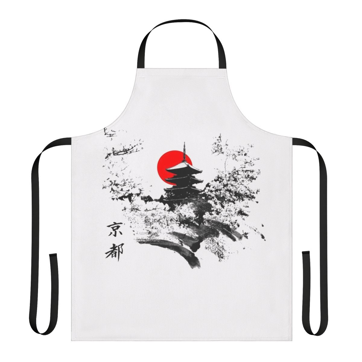 Beautifully designed apron featuring traditional Japanese Kyoto landmarks and cultural elements.