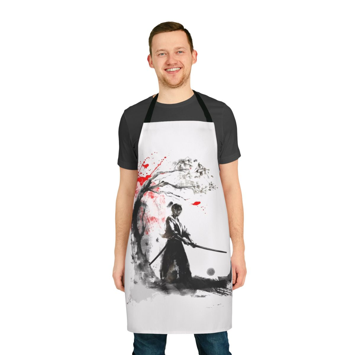 Stylized image of a Japanese-inspired samurai-themed apron