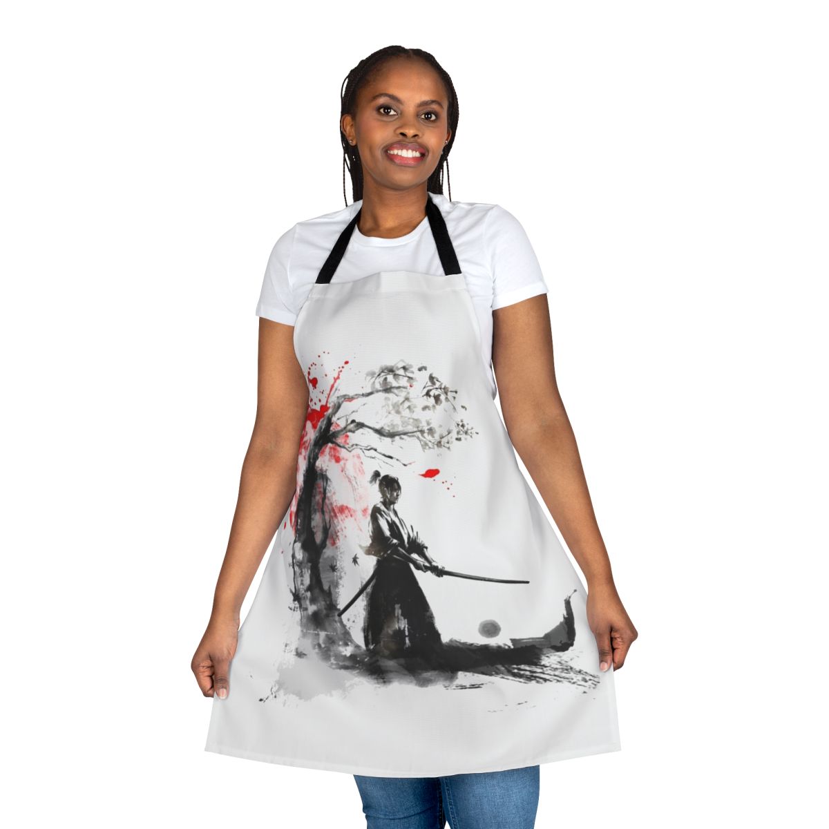 Stylized image of a Japanese-inspired samurai-themed apron