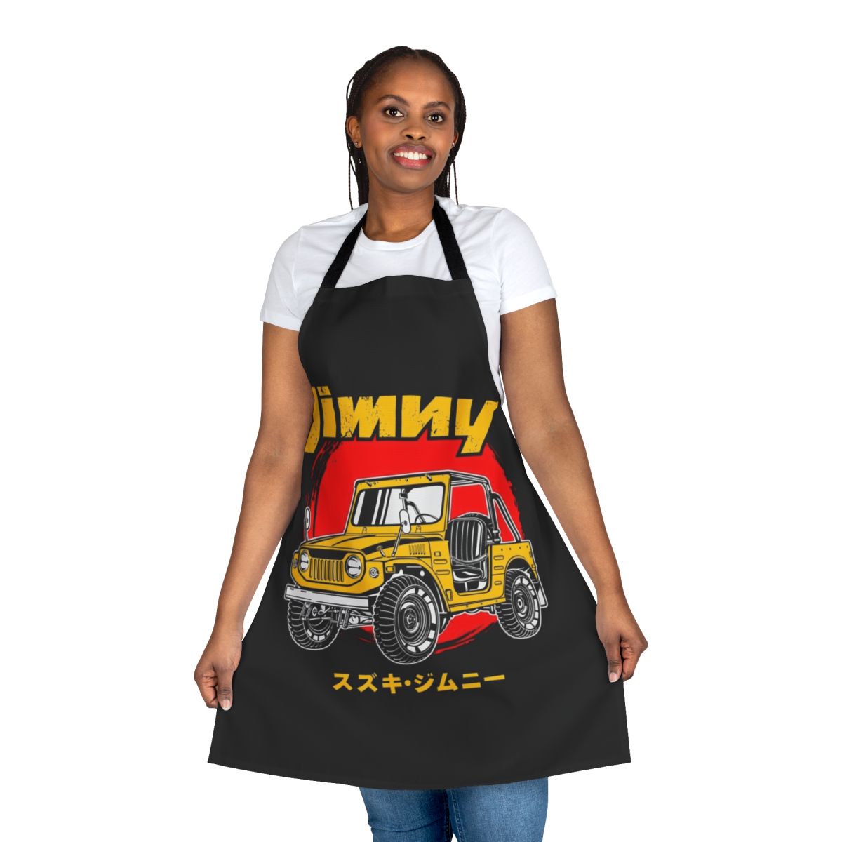 Stylish yellow apron featuring the iconic Jimny design for off-road adventures