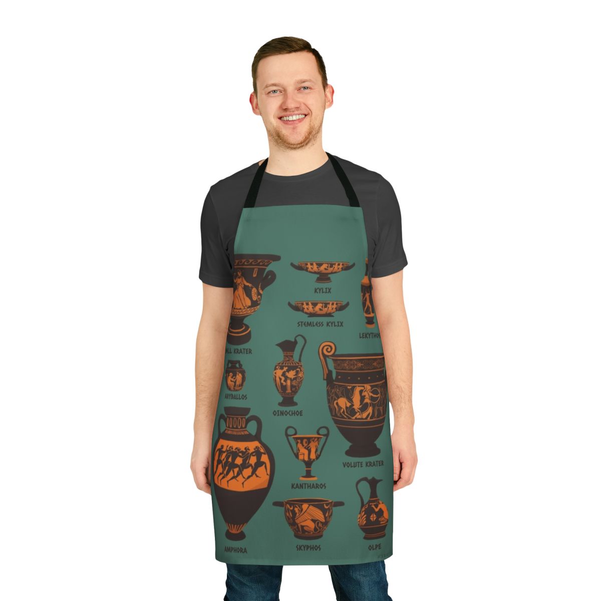 Artistic apron featuring ancient Greek pottery designs