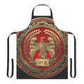 Gold roman imperial eagle emblem on a black leather apron
