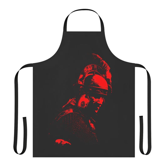 Stylized image of a Legio Flavia Felix-inspired apron, featuring Roman helmet and armor motifs.