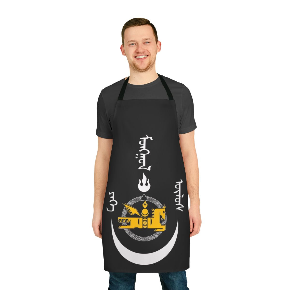 Mongol Empire-inspired apron with Genghis Khan and Mongolian flag design