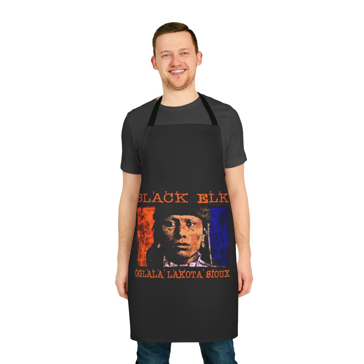 Handmade Black Elk inspired apron featuring traditional Oglala Lakota Sioux symbols and designs