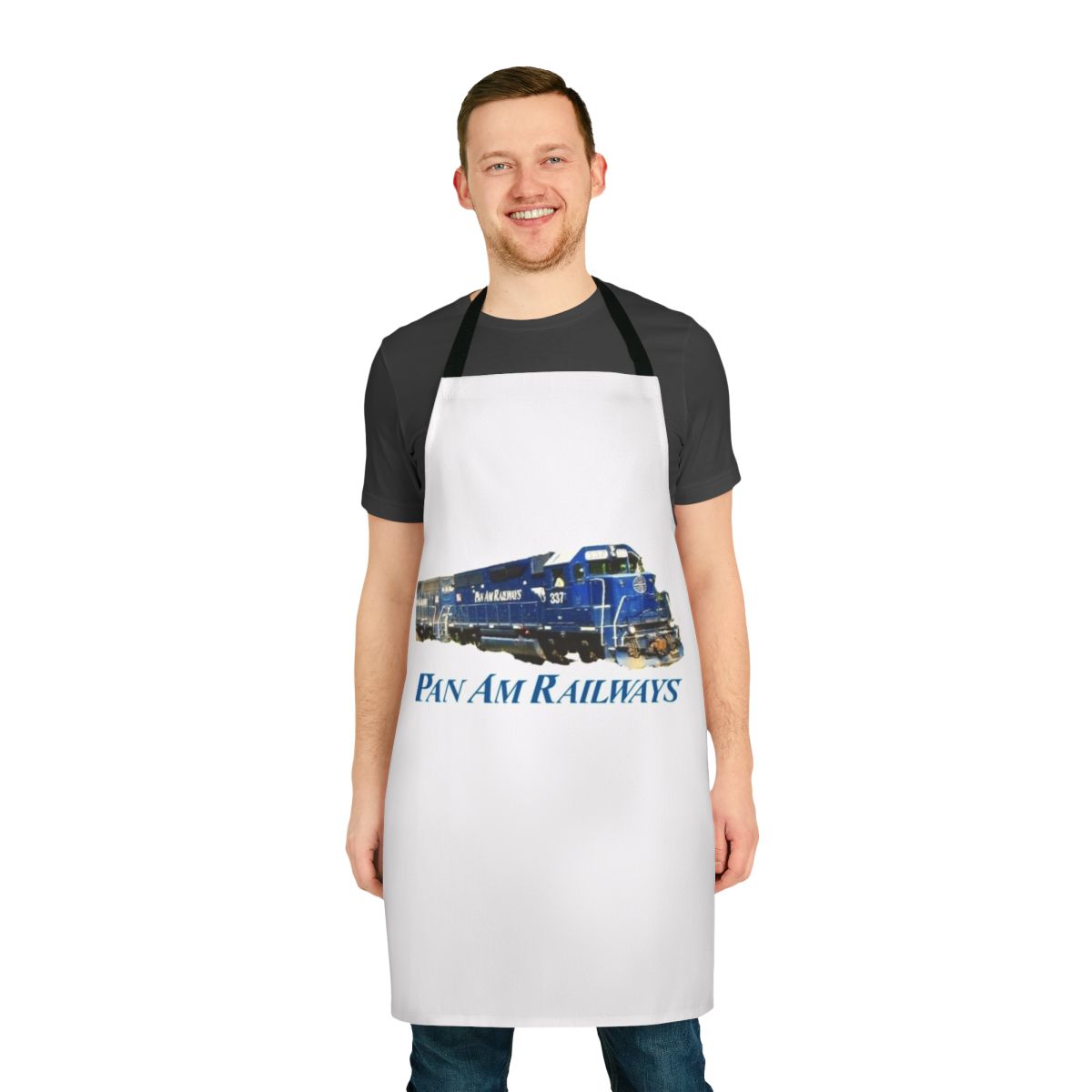 Durable apron with a pan am railway train driver inspired design, perfect for railfans and train enthusiasts.