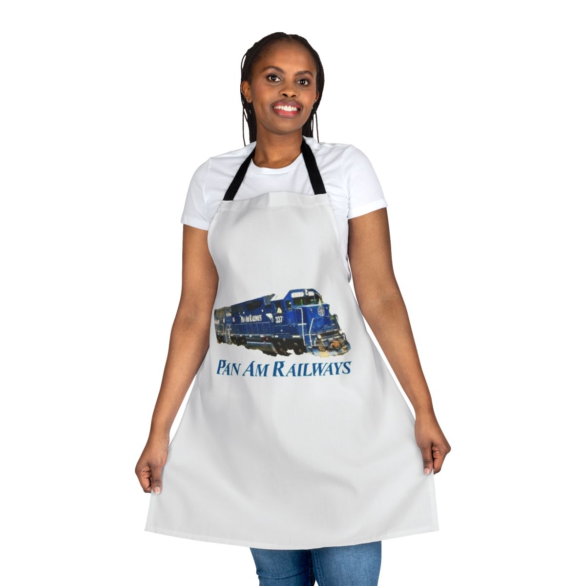 Durable apron with a pan am railway train driver inspired design, perfect for railfans and train enthusiasts.