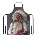 Vibrant red and black apron featuring a portrait of Lakota leader Red Cloud