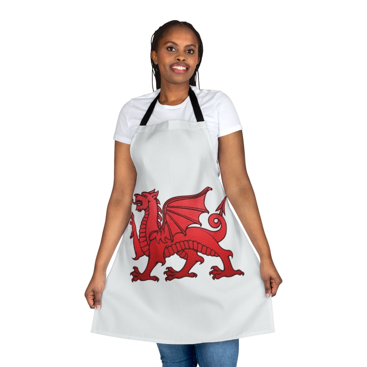 Red dragon leather texture design on a durable kitchen apron