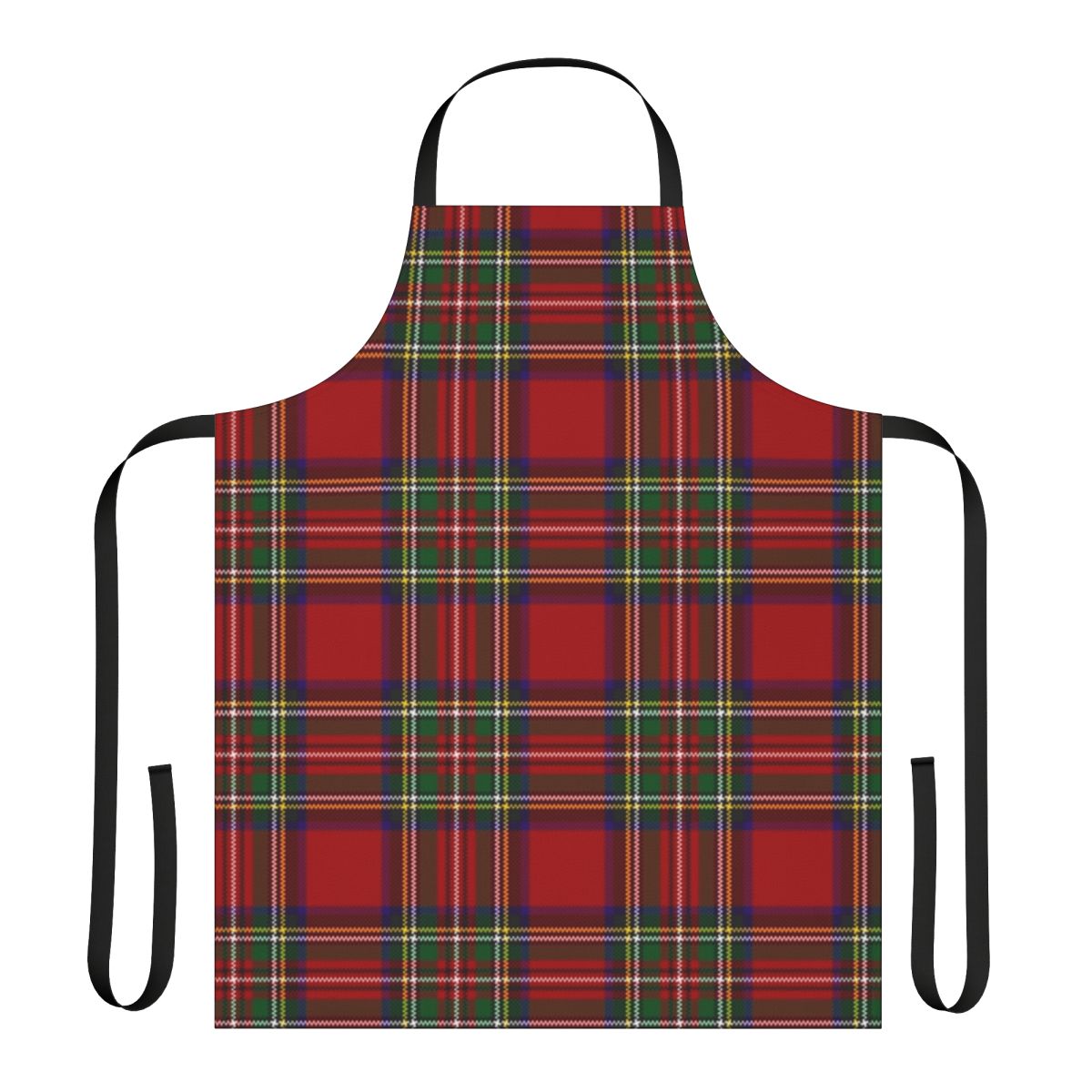 Red tartan apron with traditional Stewart clan plaid design