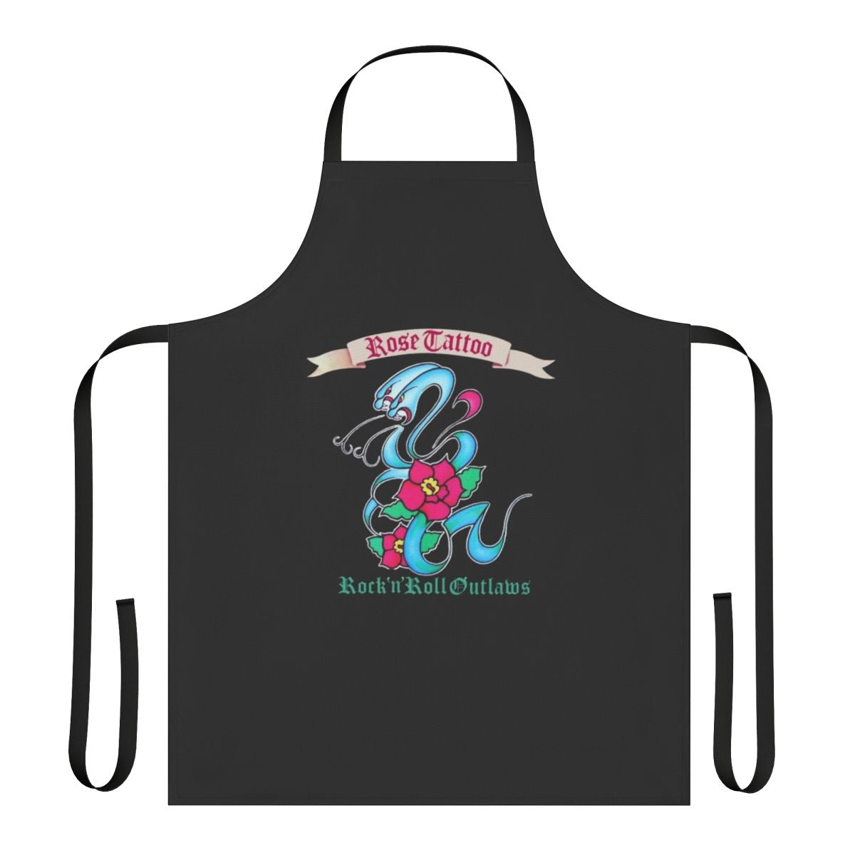 A high-quality apron featuring the iconic Rose Tattoo band logo and design, perfect for fans of Australian rock music.