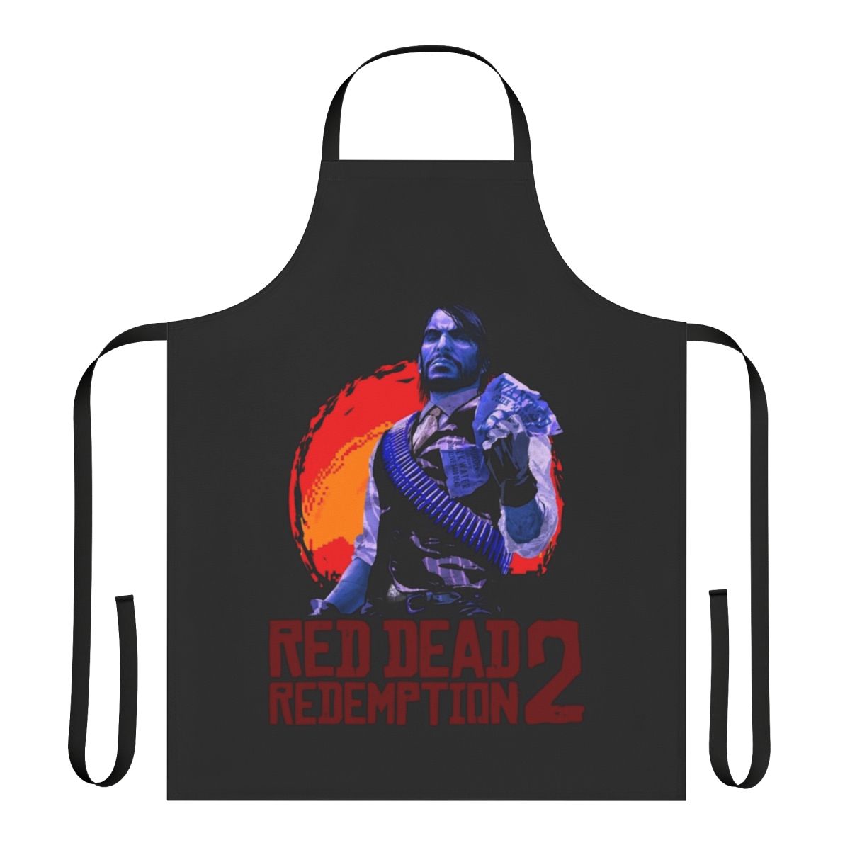 Stylish red and black apron featuring Arthur Morgan, the protagonist of the Red Dead Redemption video game series