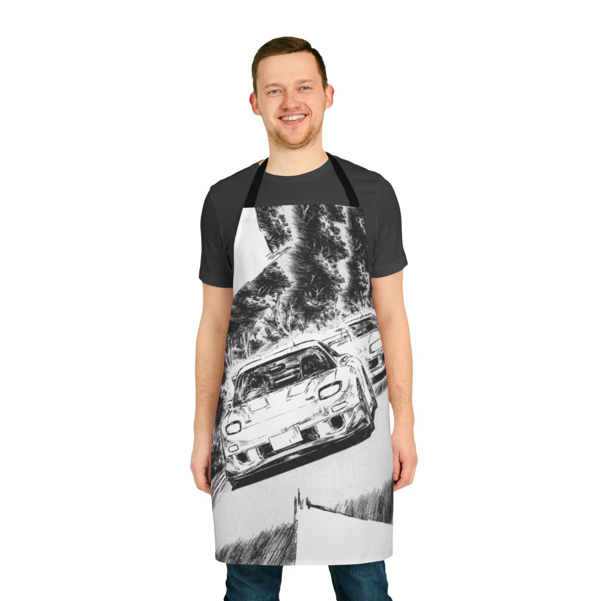 Apron featuring the iconic RX7 and Supra cars from the Initial D anime series