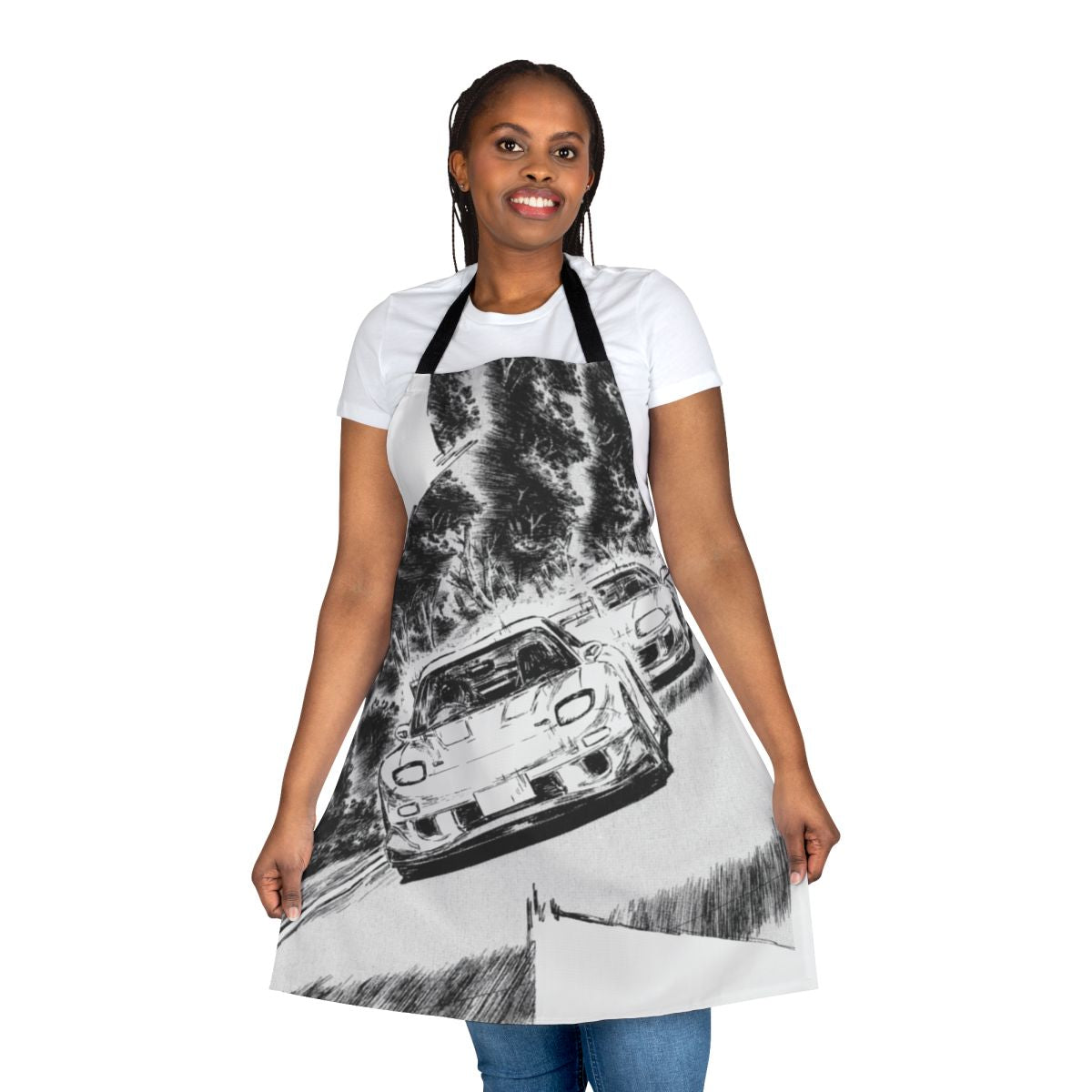 Apron featuring the iconic RX7 and Supra cars from the Initial D anime series