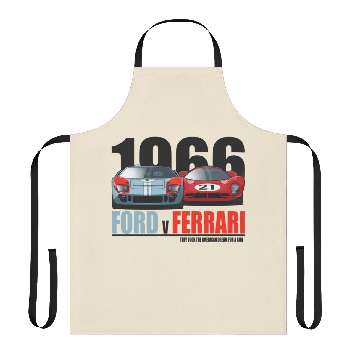 Automotive racing apron featuring Ford GT40 and Ferrari 330 P3 design