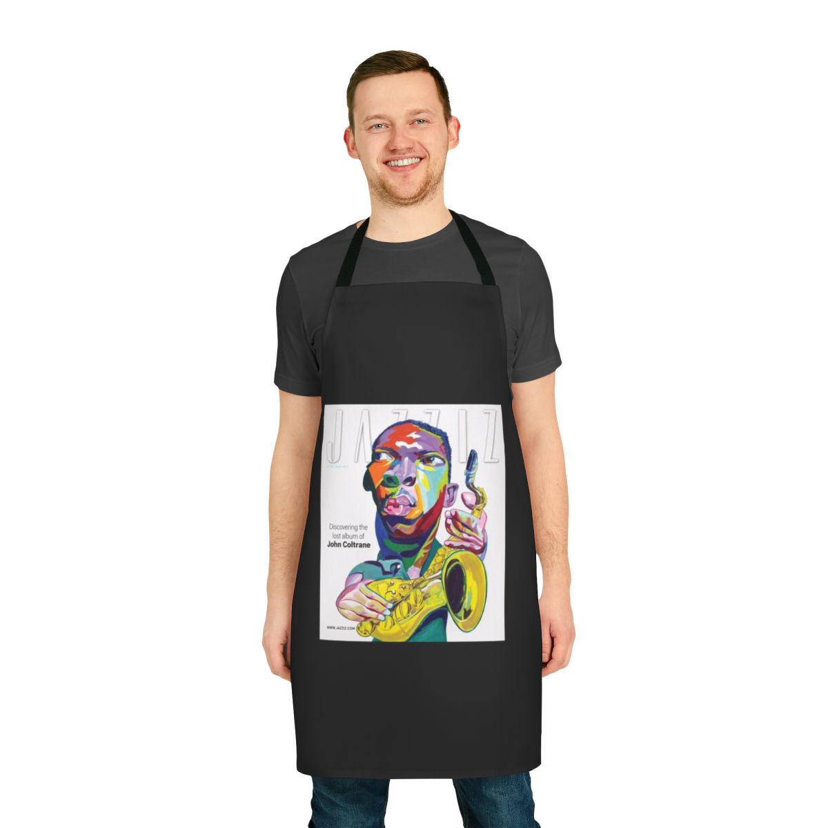 Autumn-themed apron featuring Jazziz magazine design