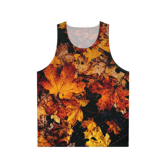 Unisex tank top with colorful autumn leaves design