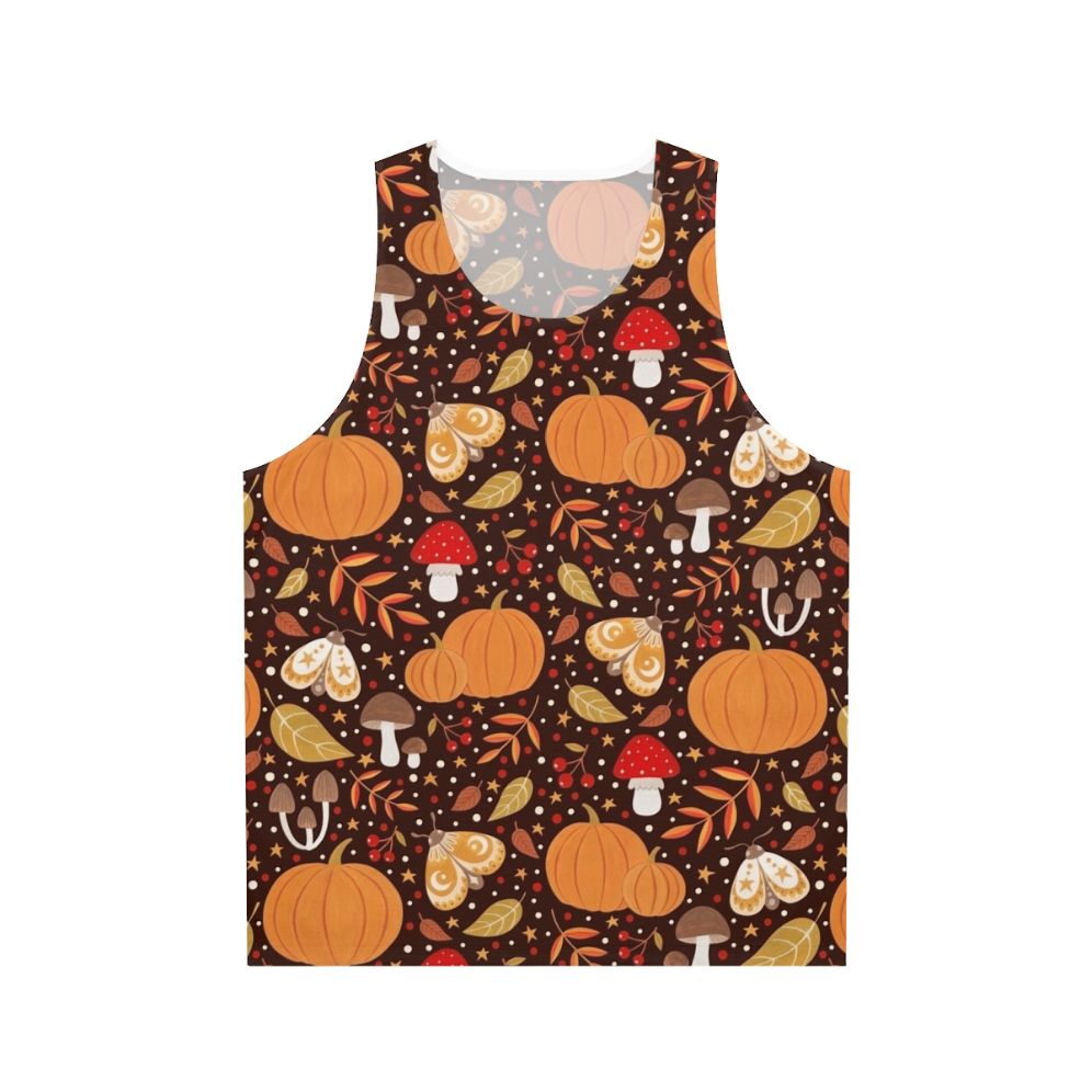 Autumn elements unisex tank top featuring nature-inspired patterns