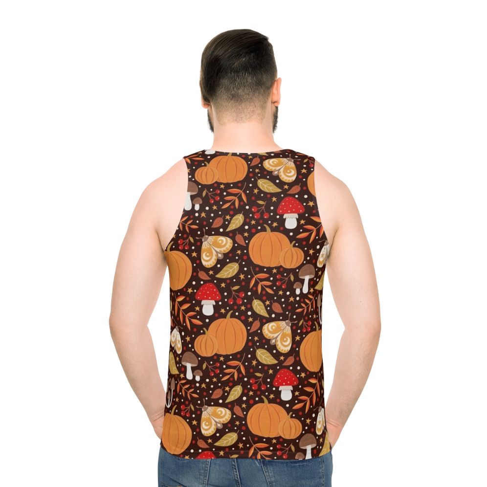 Autumn elements unisex tank top featuring nature-inspired patterns