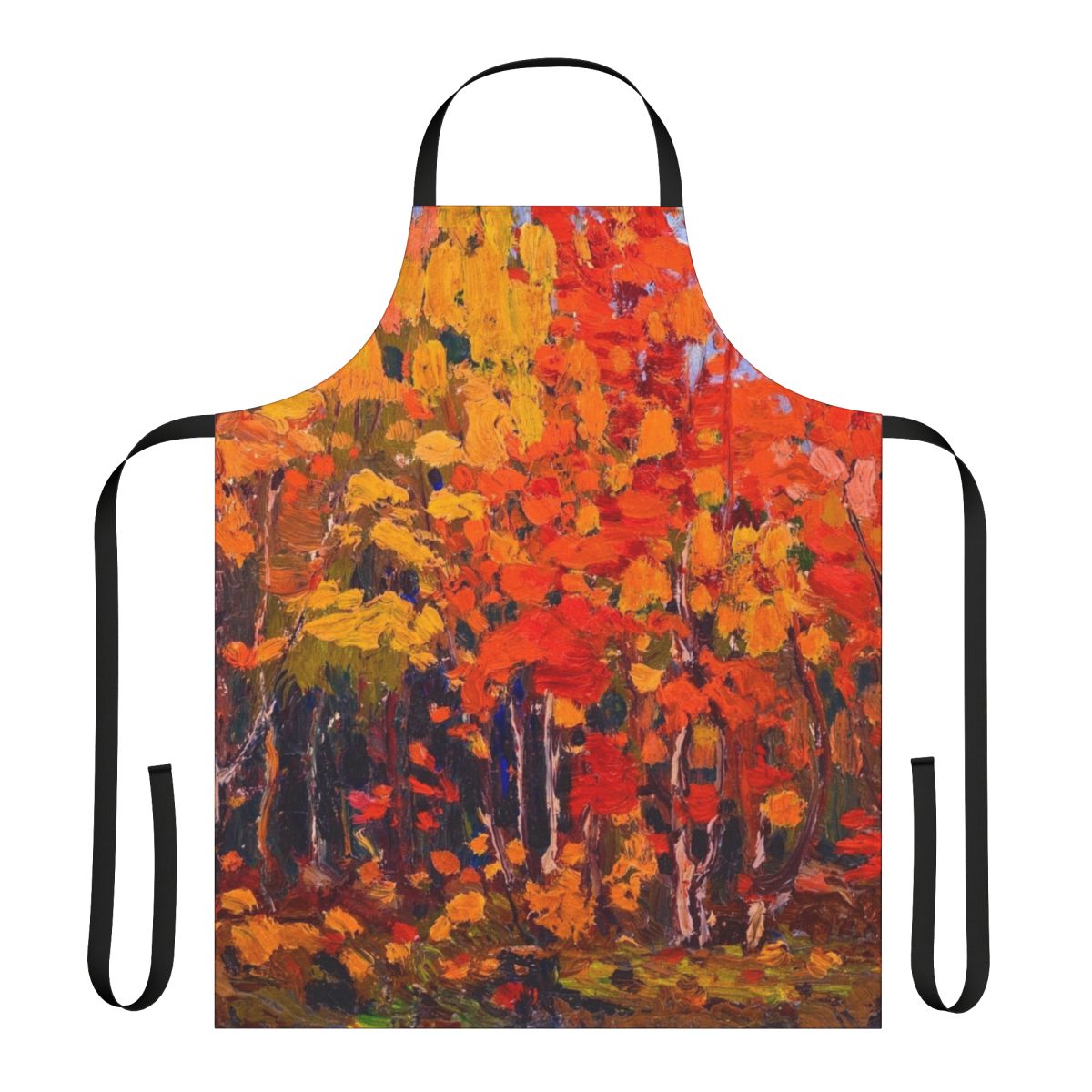 "Autumn forest landscape apron inspired by the paintings of Canadian artist Tom Thomson"