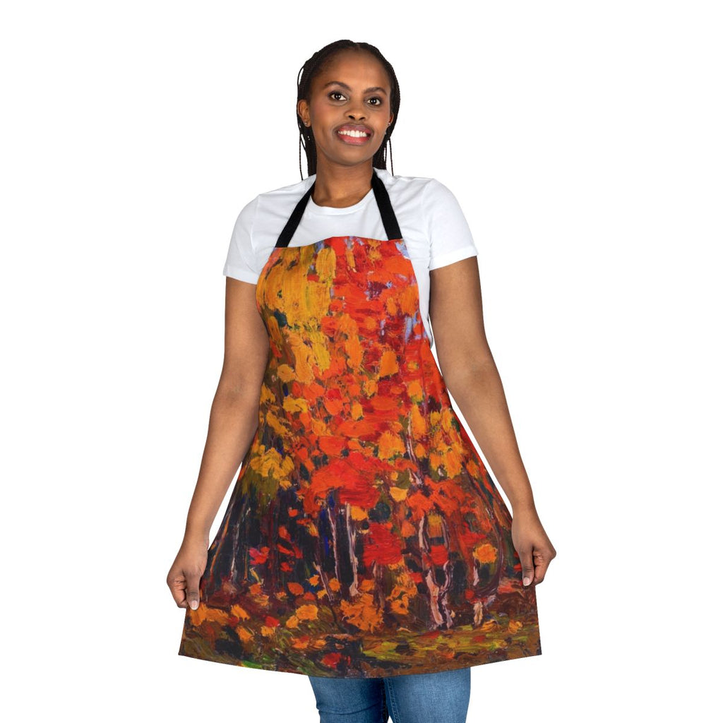 "Autumn forest landscape apron inspired by the paintings of Canadian artist Tom Thomson"