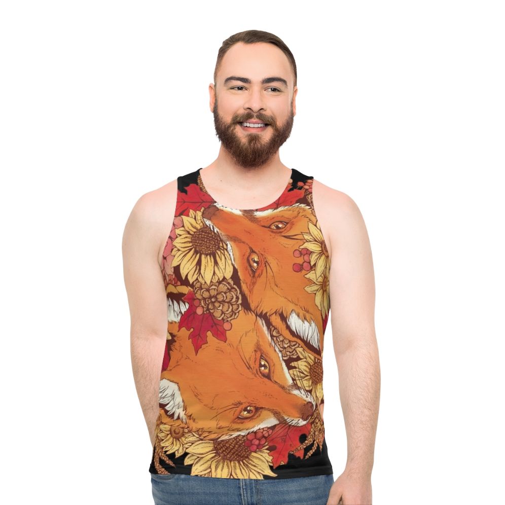 Autumn Fox Bloom Unisex Nature-Inspired Tank Top